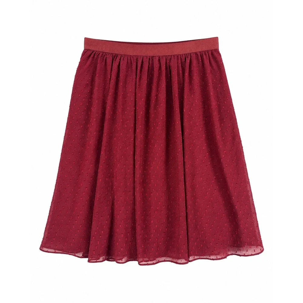 Brooks Brothers Burgundy Dot Flowy Chiffon A-line Skirt‎ SIZE 6